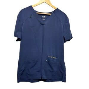 Koi Womens Scrub Top XL Navy Stretch Utility Pockets Workwear Medical Nurse